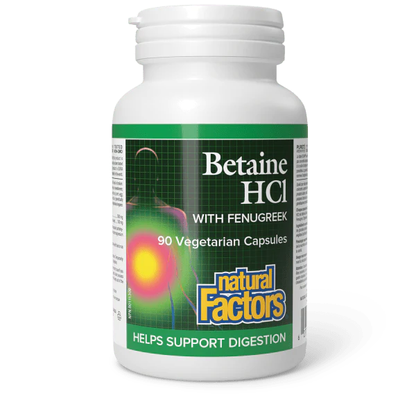 Natural Factors Betaine HCL with Fenugreek, Various Sizes