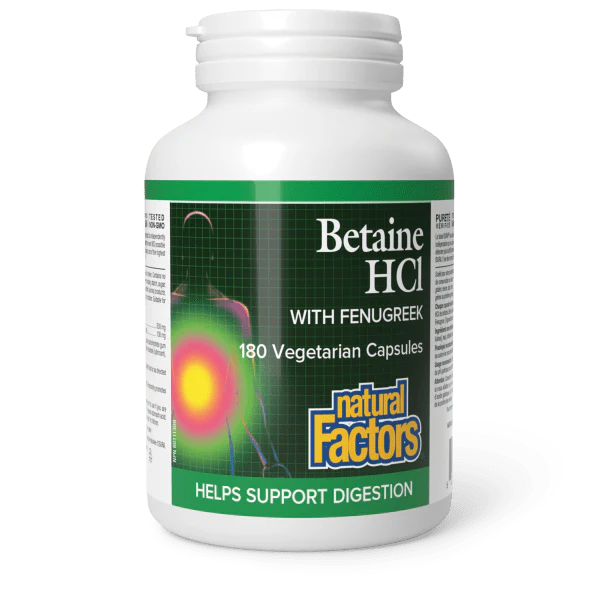 Natural Factors Betaine HCL with Fenugreek, Various Sizes