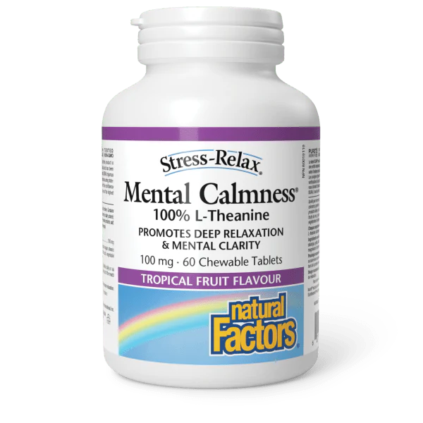 Natural Factors Mental Calmness L-Theanine Tropical Fruit Flavour, 60 chewable tablets