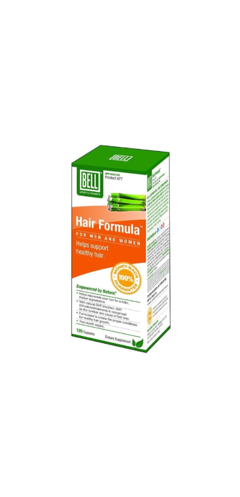 Bell Hair Formula supplement box for men and women on a white background
