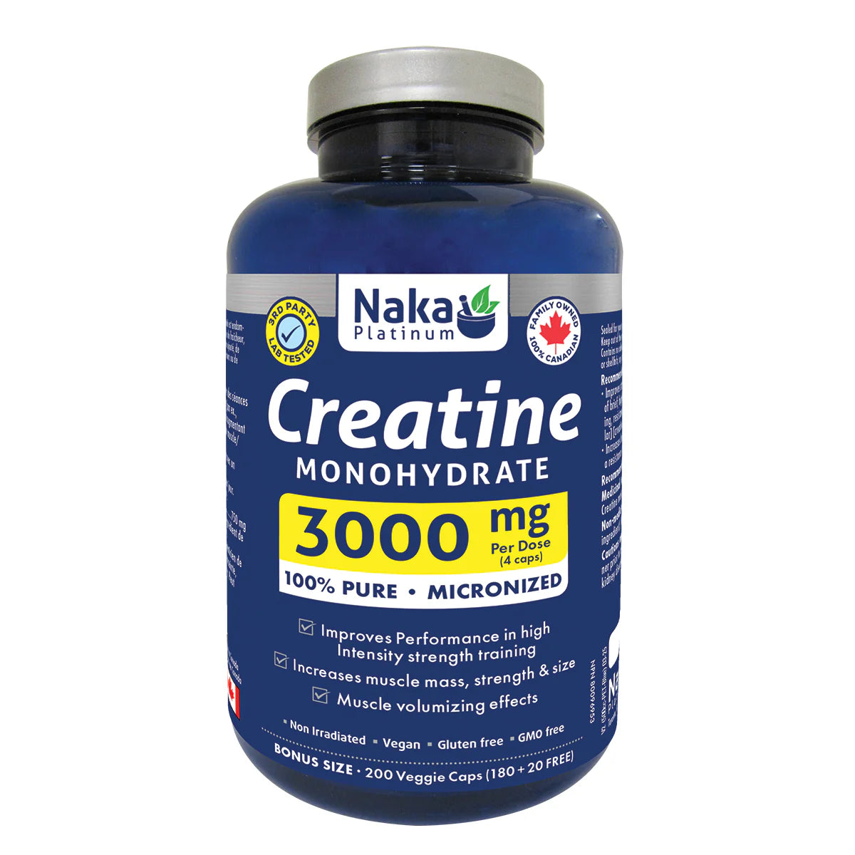 Naka Platinum Creatine Monohydrate 3000mg, 200 capsules