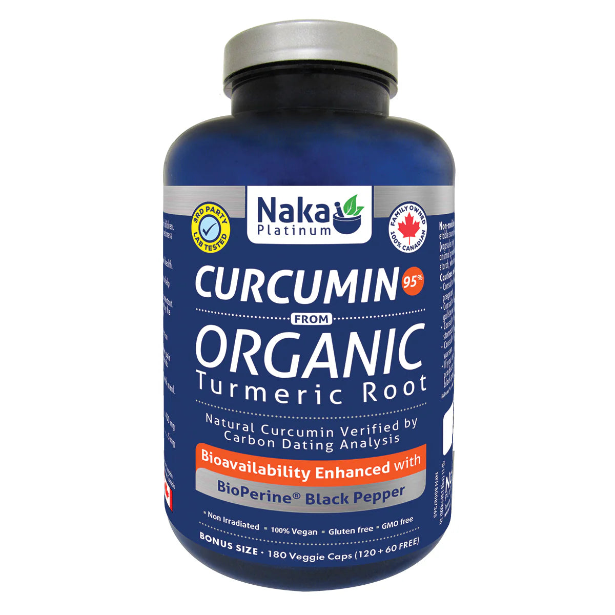 Naka Platinum Curcumin Organic Turmeric Root, 180 capsules