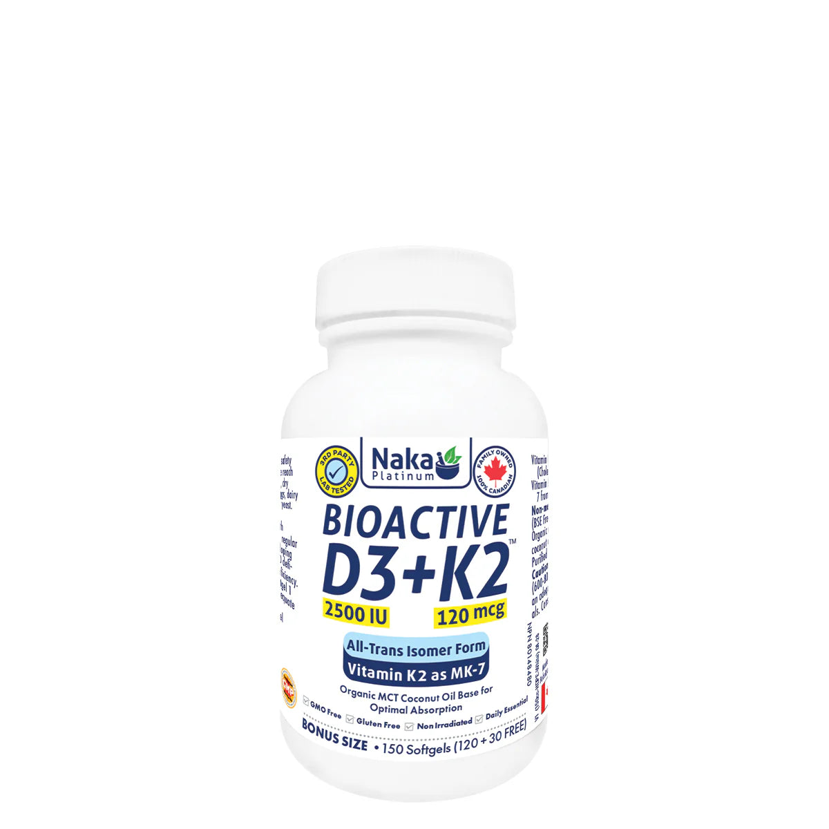 Naka Platinum BioActive D3 + K2, 150 softgels