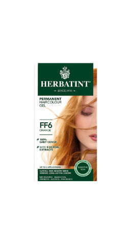 Herbatint hair color gel packaging with a model featuring orange hair.