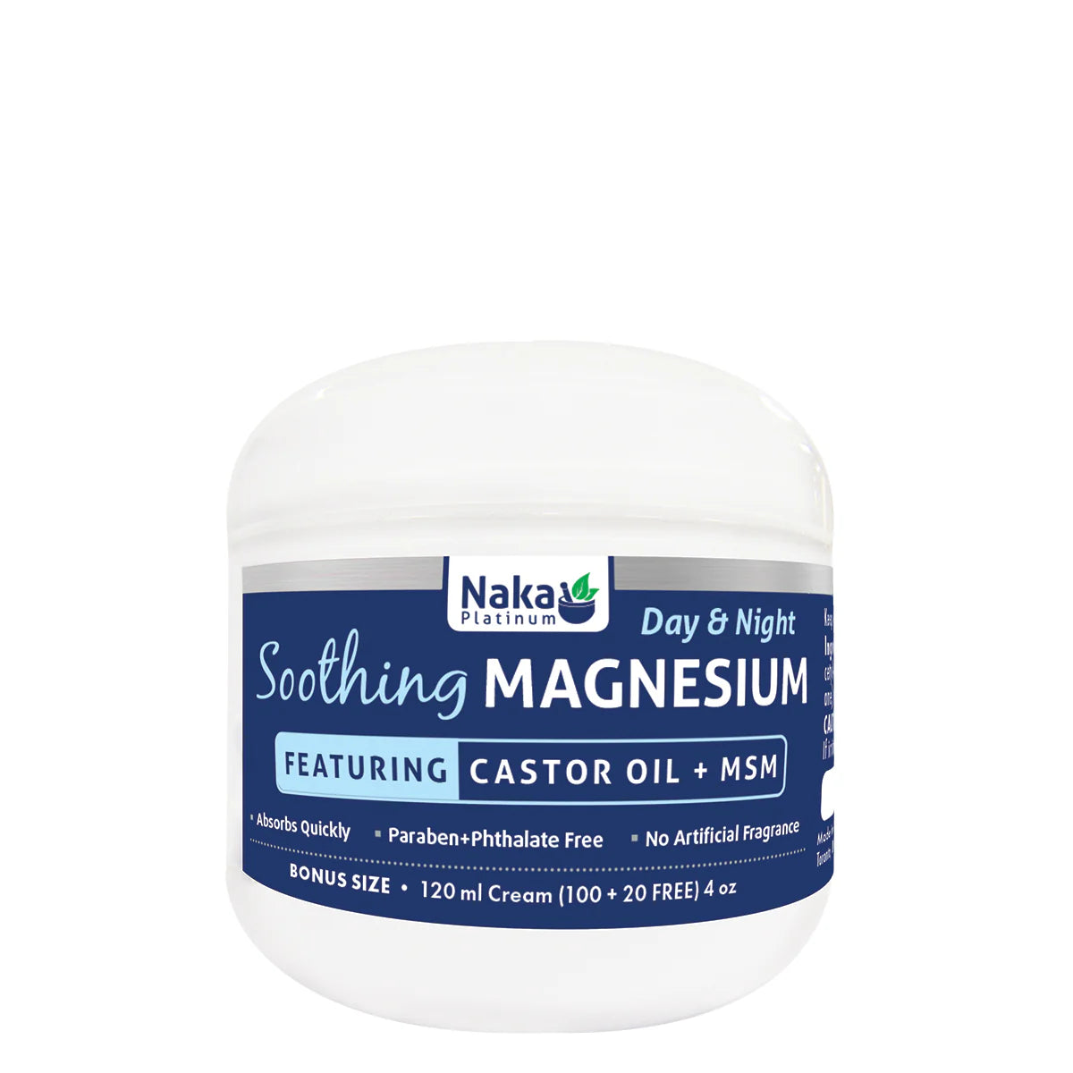 Naka Platinum Soothing Magnesium with Castor Oil + MSM, 120ml Cream