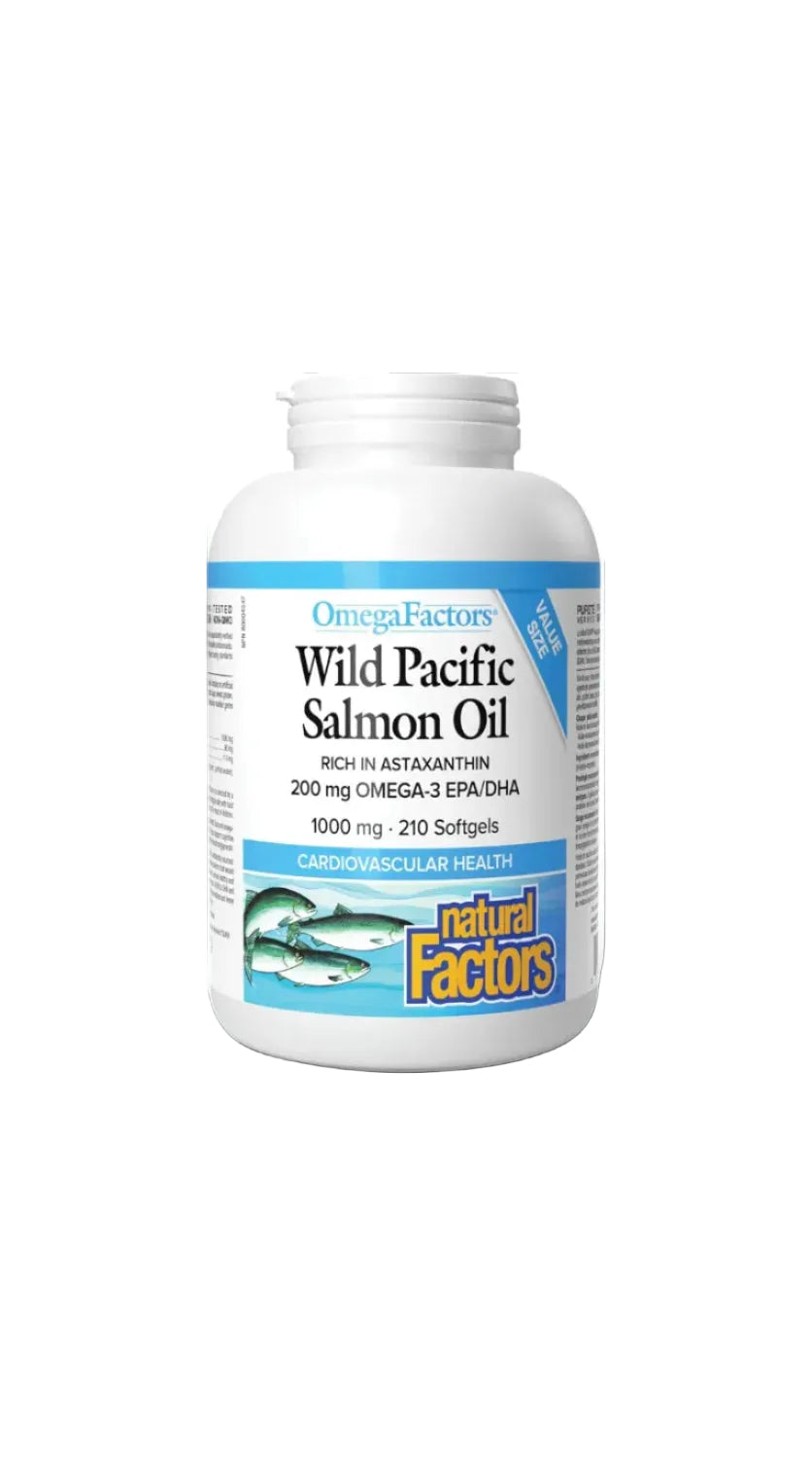 OmegaFactors Wild Pacific Salmon Oil bottle on a white background