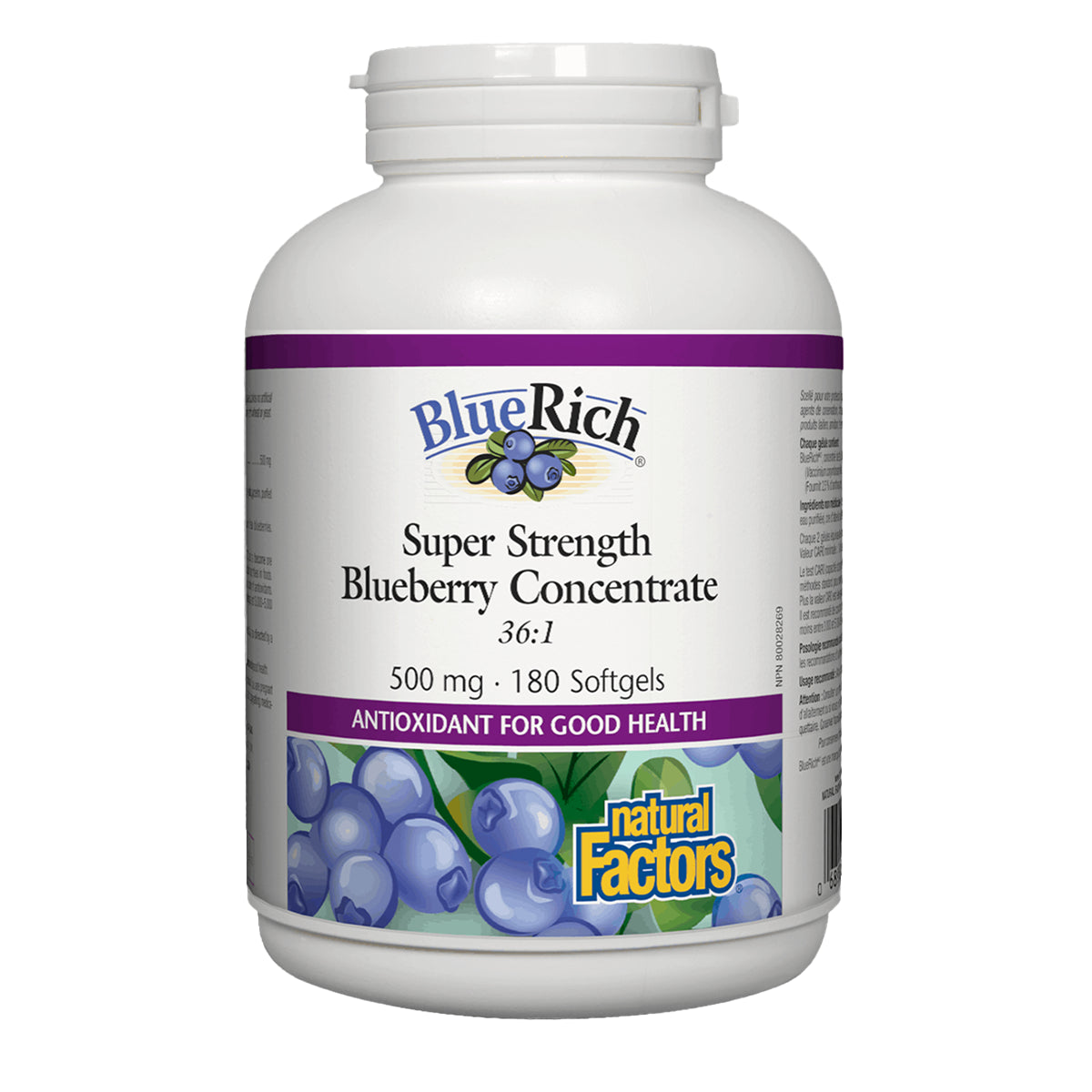 Natural Factors BlueRich® Super Strength Blueberry, 500mg, 180 softgels