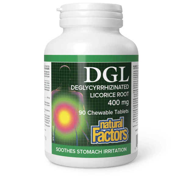 Natural Factors DGL Deglycyrrhizinated Licorice Root 400mg, Various Sizes