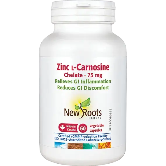 New Roots Zinc L-Carnosine Chelate 75mg, 60 capsules