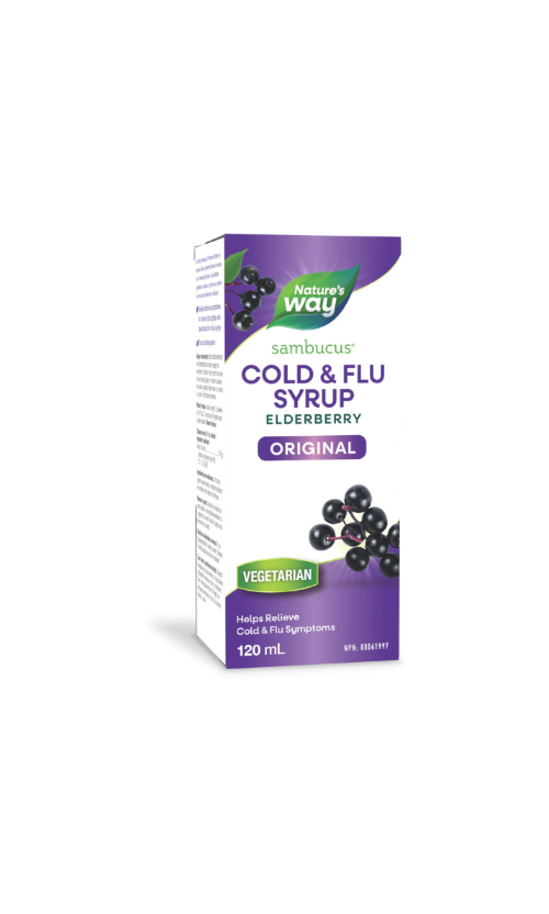 Nature's Way Sambucus Cold & Flu Syrup Elderberry Original packaging on a white background