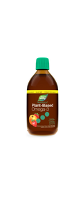 Bottle of Nature's Way Nutravage Plant-Based Omega-3 supplement on a white background
