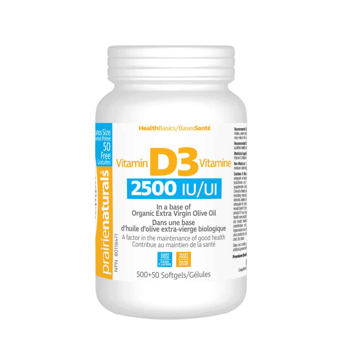 Prairie Naturals Vitamin D3 2500 IU, 550 softgels