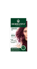 Herbatint FF4 Violet hair color gel packaging with a model featuring purple hair.